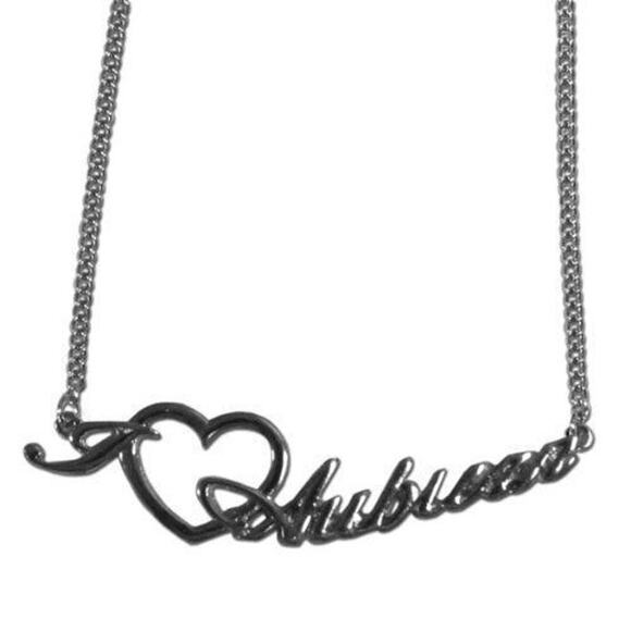 NCAA Auburn Heart Necklace Script Womens Jewelry Tigers Silver Team Chain SEC - Picture 1 of 3